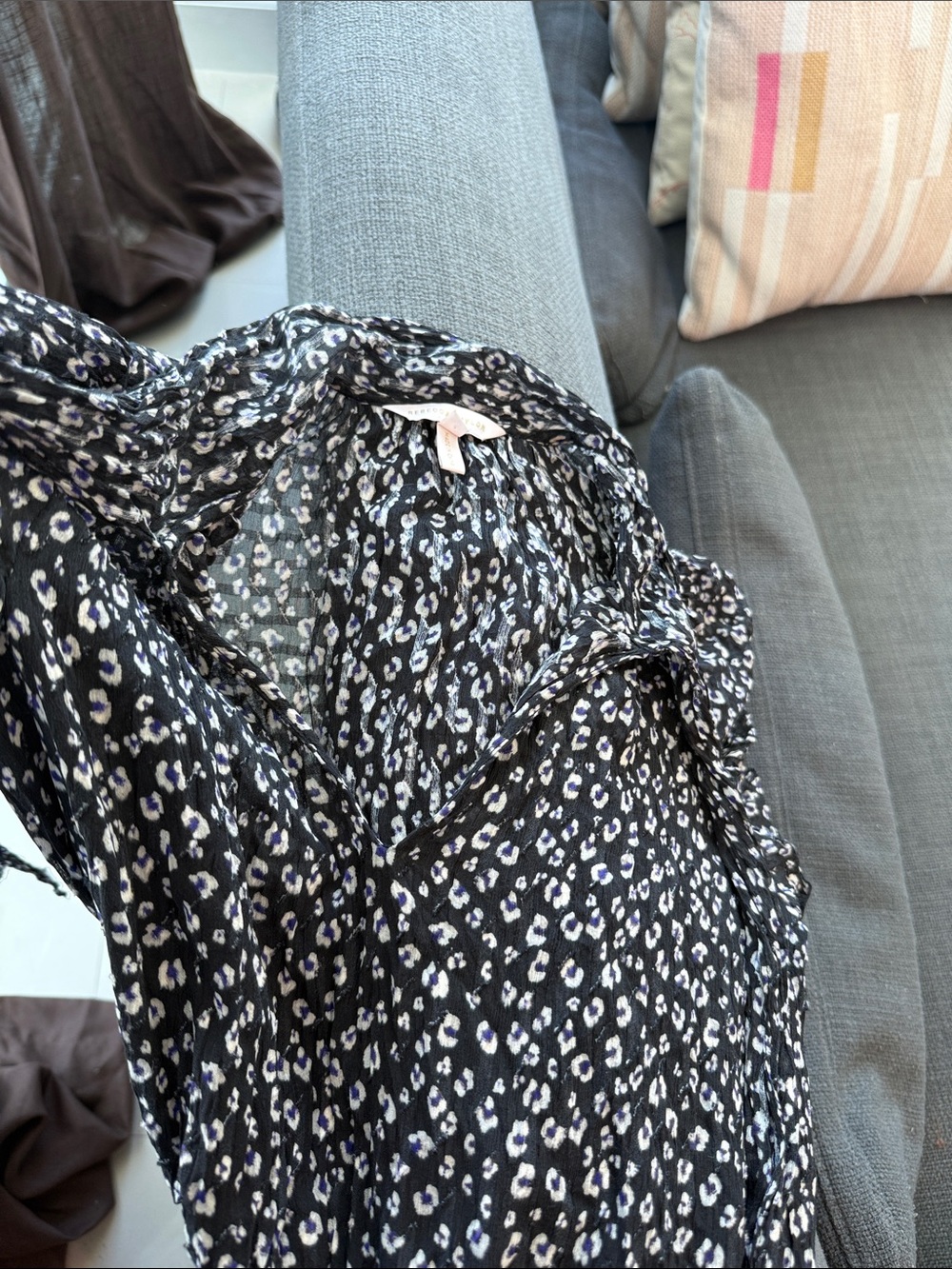 Rebecca Taylor Black Dress with White and Lavender Spot Print